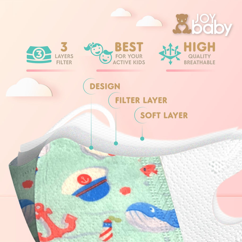 [NEW INDIVIDUAL PACKING] JOYBABY 3D baby/kids/children disposable mask (1-12yo)(30/50pcs)(3 ply)(95% BFE & 99% PFE)bsr