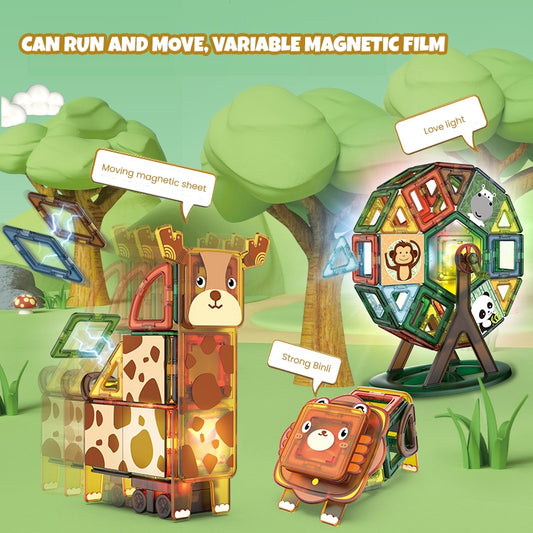 Children's' multi-functional assembly moving magnetic piece animal theme with lights