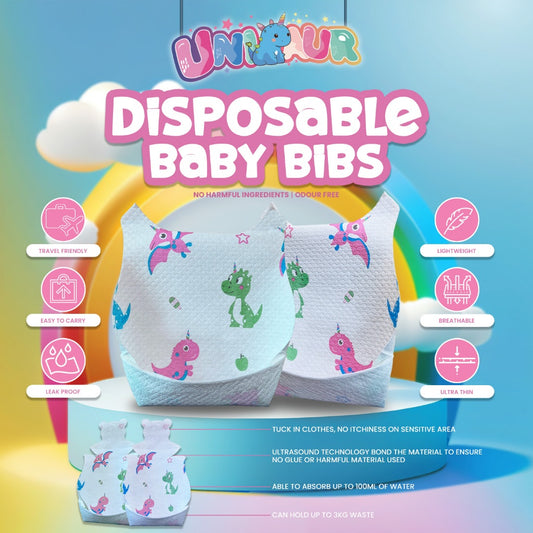 [UNISAUR] TUCKED IN Disposable Baby Bibs (20pcs/pack) cotton soft breathable thin able to hold 3kg absorb 100ml of water