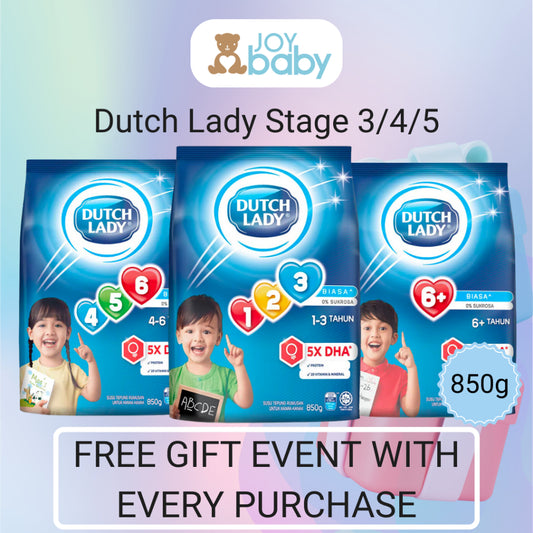 [Free Gift Event] Dutch Lady Milk Formula (Ori/Choc/Honey)(stage 3/4/5)(850g)
